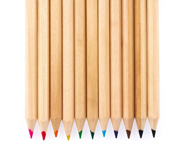 Crayons Ordinaires Colorés Bois Isolés Sur Fond Blanc — Photo