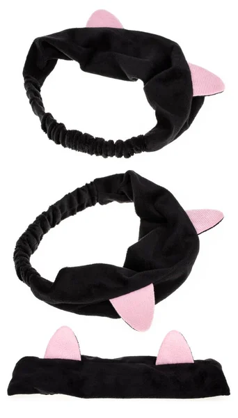 Коллекция Plush Cat Ears Hair Band Ободок Изолирован Белом Фоне — стоковое фото