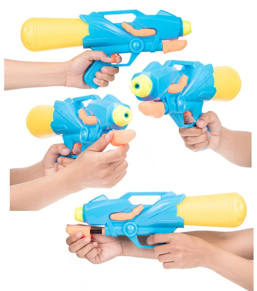 Set Mano Tenendo Pistola Giocattolo Dell Acqua Isolato Uno Sfondo — Foto Stock