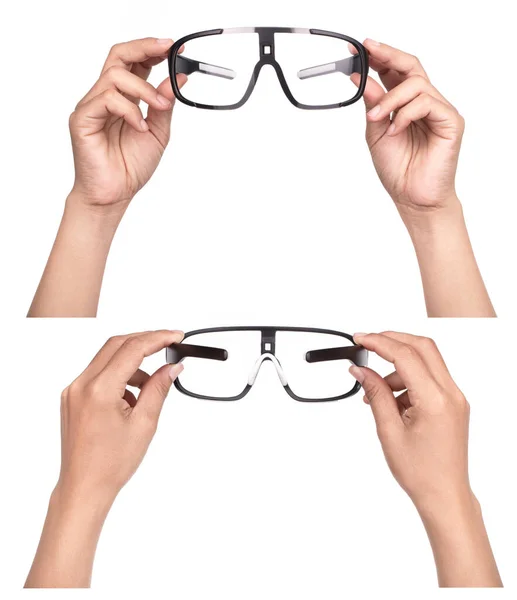 Kézi Kerékpáros Szemüvegek Gyűjtése Fehér Alapon — Stock Fotó