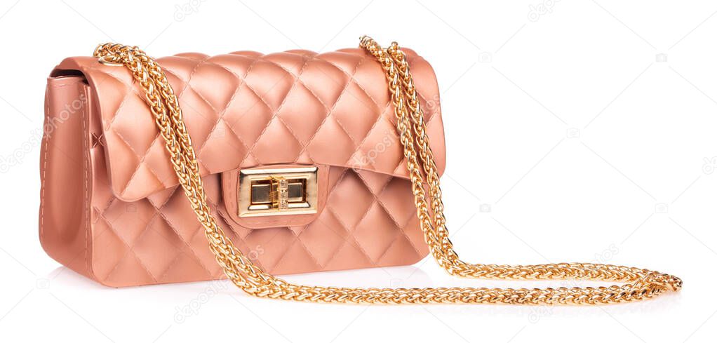 Luxurious Gold Chain Shoulder Bags for Women Color Rose Gold isolated on white background
