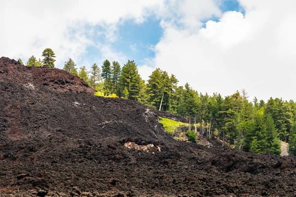 Vista Das Crateras Vulcão Etna Entre Nuvens Perto Piano Provenzana — Fotografia de Stock