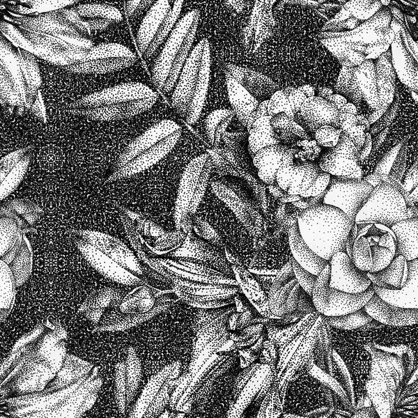 さまざまな花や植物の手書きのシームレス パターン — ストック写真