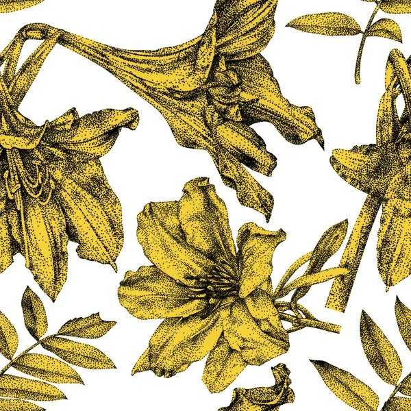 さまざまな花や植物の手書きのシームレス パターン — ストック写真