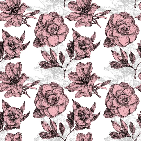 Seamless pattern with different flowers and plants drawn by hand — Stock Photo, Image