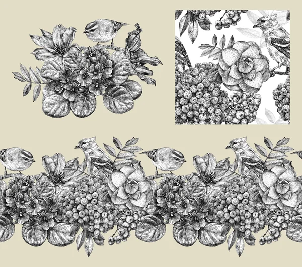 Ensemble de bordure, motif et illustration avec différentes fleurs — Photo