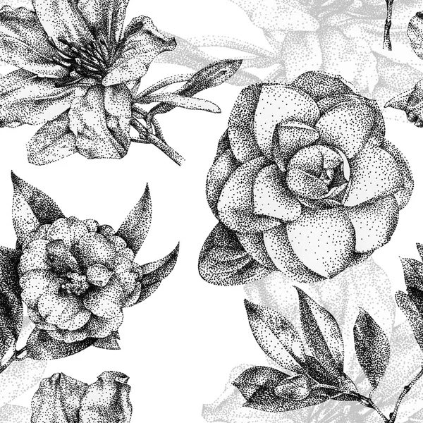 Modèle sans couture avec différentes fleurs et plantes dessinées à la main — Photo