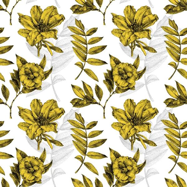 Seamless pattern with different flowers and plants drawn by hand — Stock Photo, Image