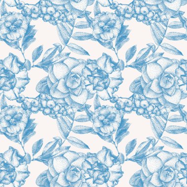 Farklı çiçek ve bitki el ile siyah mürekkeple çizilmiş ile Seamless Modeli