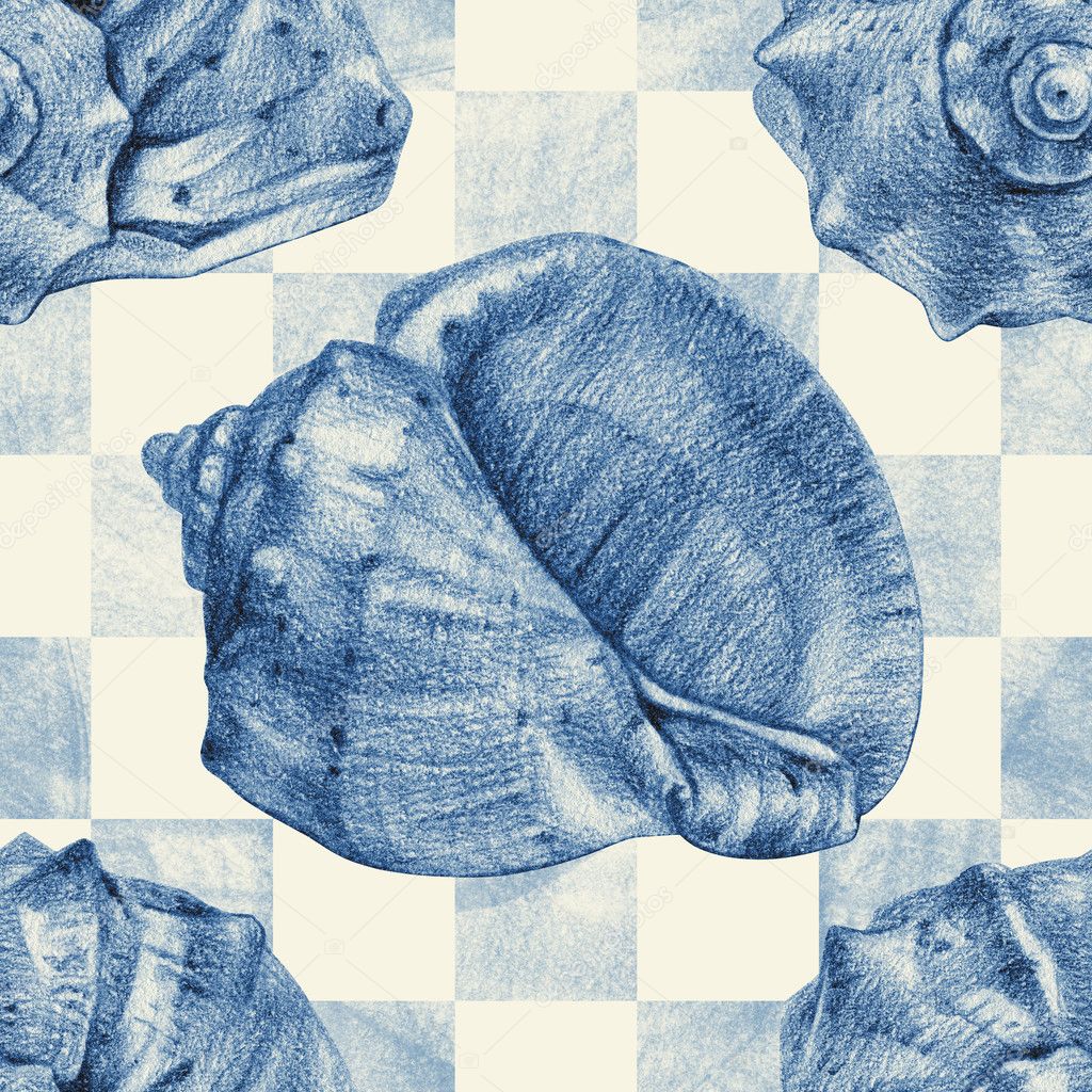 Modello senza cuciture con diverse conchiglie disegnato a mano con Modello senza cuciture con diverse conchiglie disegnato a mano con la matita — Foto Stock