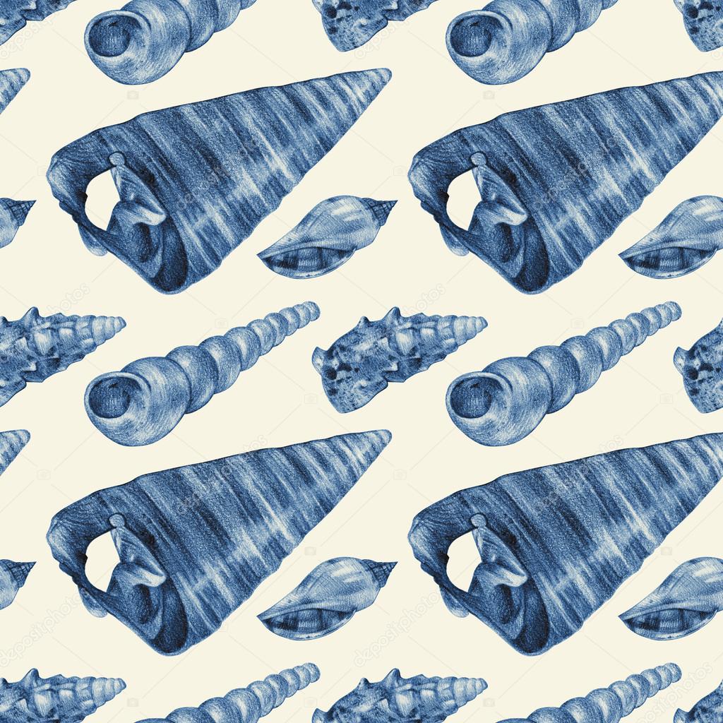 Modello senza cuciture con diverse conchiglie disegnato a mano con Modello senza cuciture con diverse conchiglie disegnato a mano con la matita — Foto Stock