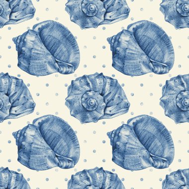 El ile kalemle çizilmiş farklı deniz kabuklarını ile Seamless Modeli