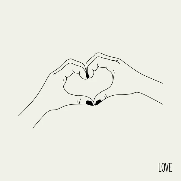 Herzförmige Hände Einfache Lineare Romantische Hintergrund Mit Handbewegung Zeigt Liebe — Stockvektor