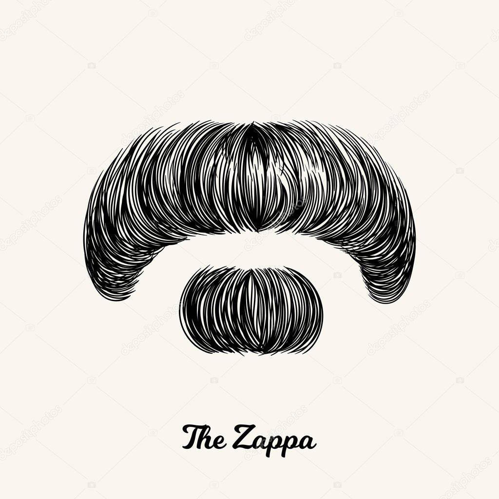 Zappa beard and mustache. Simple linear Illustration with fashionable men hairstyle. Contour vector background with isolated element for barber shop decor, prints, t-shirts, posters