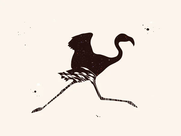Силуэт Фламинго Абстрактная Форма Животного Ночное Звездное Небо — стоковый вектор