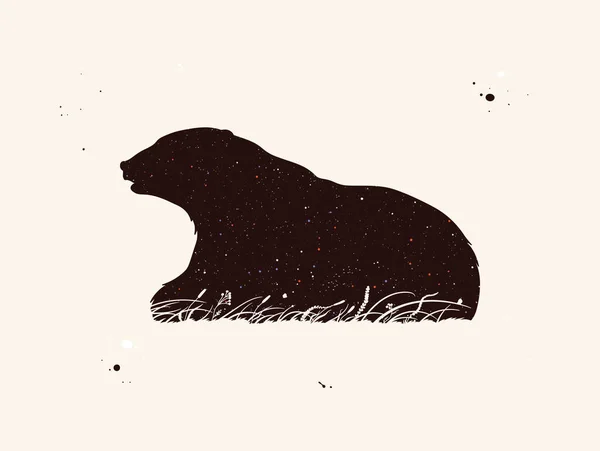 Bear Silhouette Abstract Animal Shape Night Starry Sky — Stock Vector