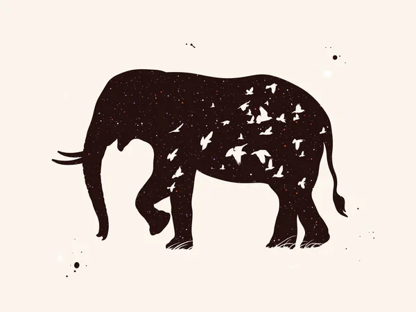 Silhouette Éléphant Forme Animale Abstraite Ciel Étoilé Nocturne — Image vectorielle