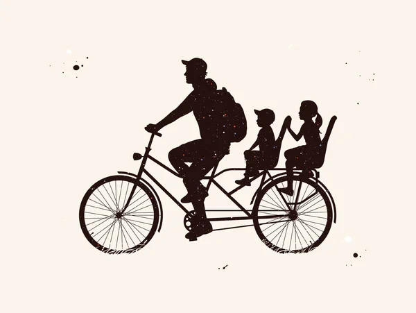 Padre Con Bambini Bicicletta Persone Bicicletta Silhouette Astratta — Vettoriale Stock