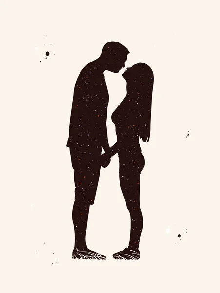 Küssendes Paar Liebhaber Abstrakte Silhouette Nachthimmel — Stockvektor