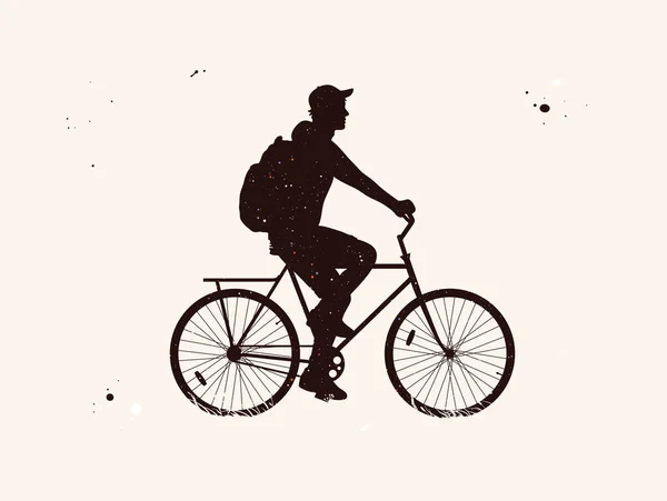 Человек Велосипеде Велосипедист Велосипеде Абстрактный Силуэт Ночное Звездное Небо — стоковый вектор