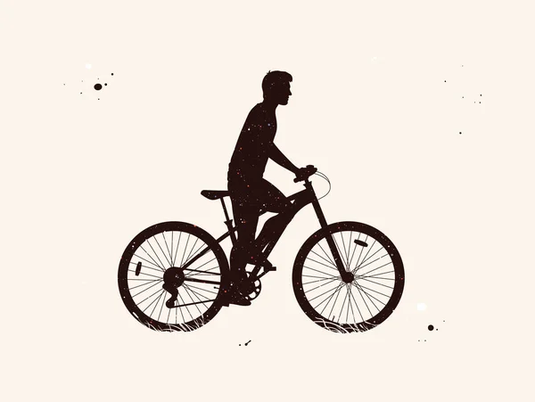 Man Fiets Fietser Fiets Abstract Silhouet Nacht Sterrenhemel — Stockvector