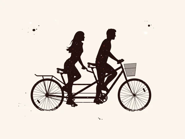 자전거를 커플입니다 자전거 실루엣을 사람들 입니다 밤하늘의 — 스톡 벡터