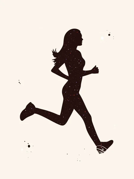 Joggerin Laufende Frau Abstrakte Silhouette Nachthimmel — Stockvektor