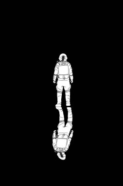 Yalnız astronot. Kozmonotun izole edilmiş silueti. Uzay kıyafetli adam.