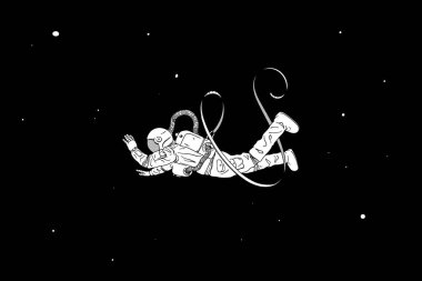 Yalnız astronot. Kozmonot silueti izole edilmiş. Uzayda uçan adam