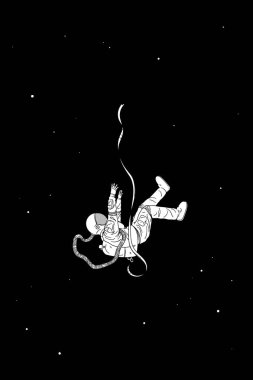 Yalnız astronot. Kozmonot silueti izole edilmiş. Uzayda düşen adam