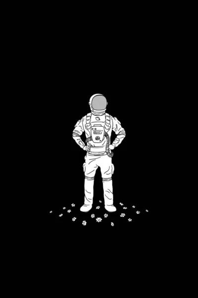 Einsamer Astronaut Isolierte Silhouette Eines Kosmonauten Der Mensch Raumanzug — Stockvektor