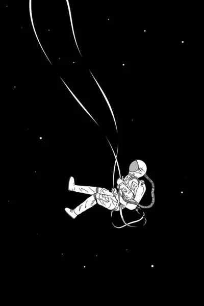 Lonely astronaut. Cosmonaut isolated silhouette. Man on swing — Stock Illustration Lonely Astronaut Cosmonaut Isolated Silhouette Man Swing Stock Illustration