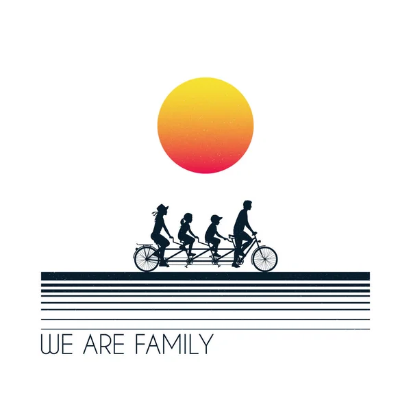 Family Bike Parents Children Silhouettes Cyclists Bicycle — Stock Vector