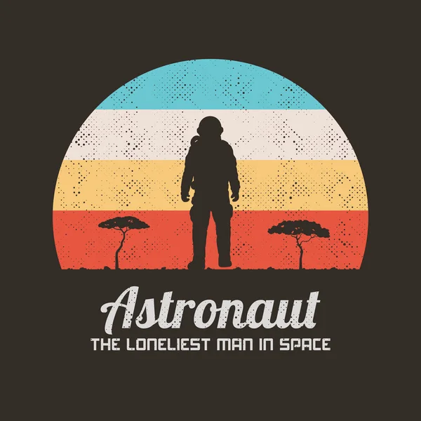 Eenzame Astronaut Kosmonaut Silhouet Mens Woestijnplaneet — Stockvector
