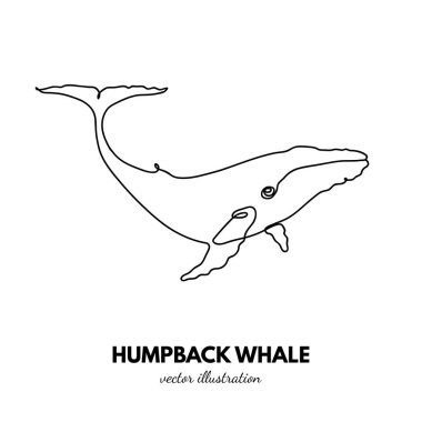 Balina çizgisi. Sürekli tek sıra halinde. Hayvan hatları. Doğrusal logo