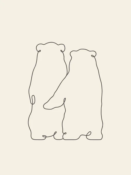 Baby Bears Hug Animal Outline Continuous Line Linear Logo Icon — Stock Vector