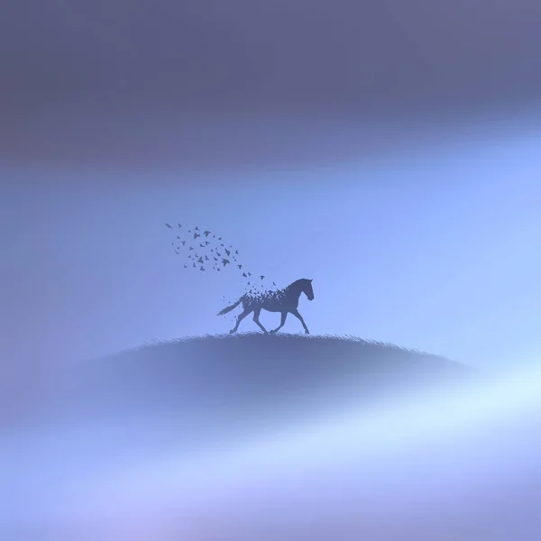 Caballo Pájaros Animal Peligro Muerte Más Allá Nubes Nebulosas — Vector de stock