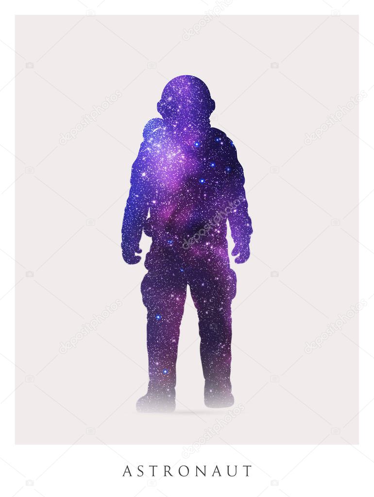 Lonely astronaut. Isolated silhouette of cosmonaut. Man in spacesuit