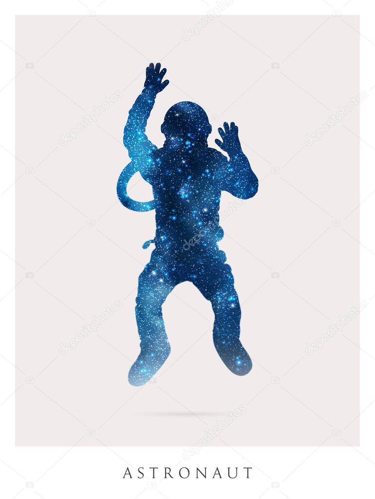 Lonely astronaut. Cosmonaut isolated silhouette. Man in spacesuit