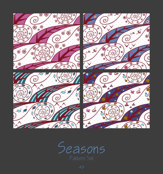 Set of seamless patterns with four seasons — Stock Vector