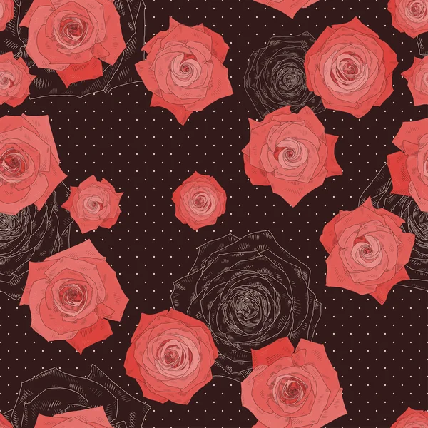 美しいバラの花とシームレスなベクトル パターン — ストックベクタ