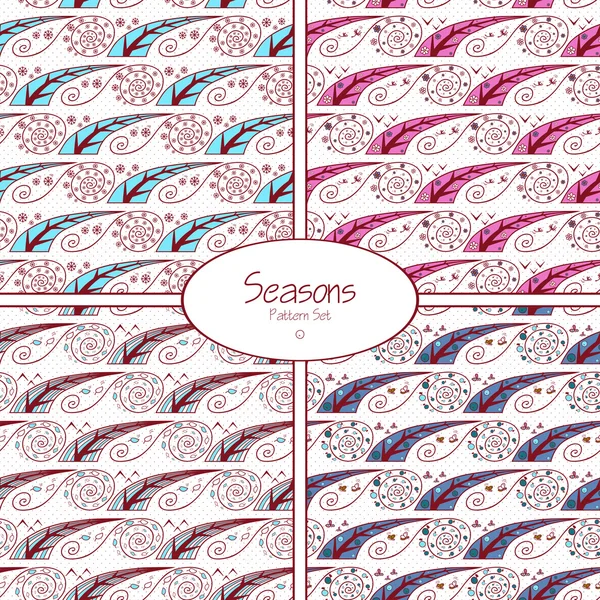 Set of seamless patterns with four seasons — Stock Vector