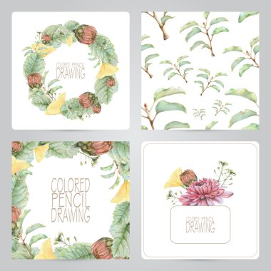 Çerçeve, desen ve illüstrasyonlar bahar çiçekleri ile