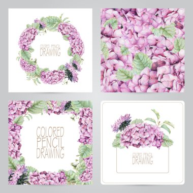 Çerçeve, desen ve illüstrasyonlar bahar çiçekleri ile