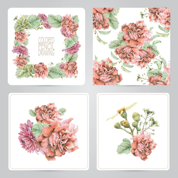 Conjunto de moldura, padrão e ilustrações com flores de primavera — Fotografia de Stock