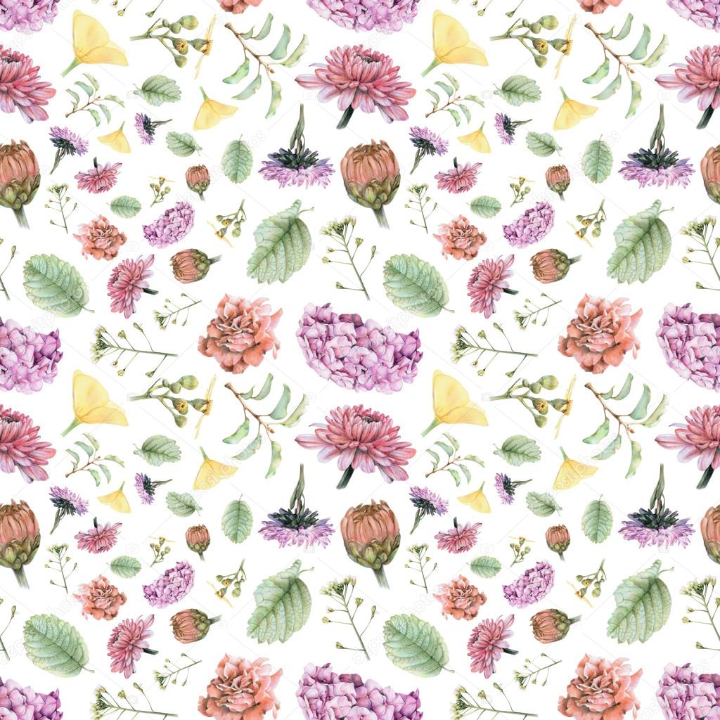 Modello senza cuciture con bella primavera fiori e piante disegnati a mano con le matite colorate Disegno a matita Pu² essere utilizzato per riempimenti a