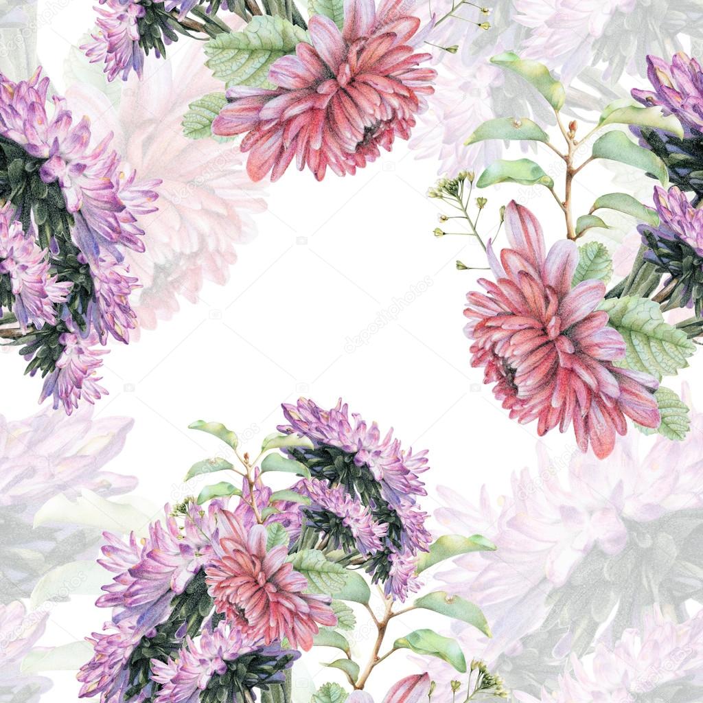 Modello senza cuciture con bella primavera fiori e piante disegnati a mano con le matite colorate Disegno a matita Pu² essere utilizzato per riempimenti a