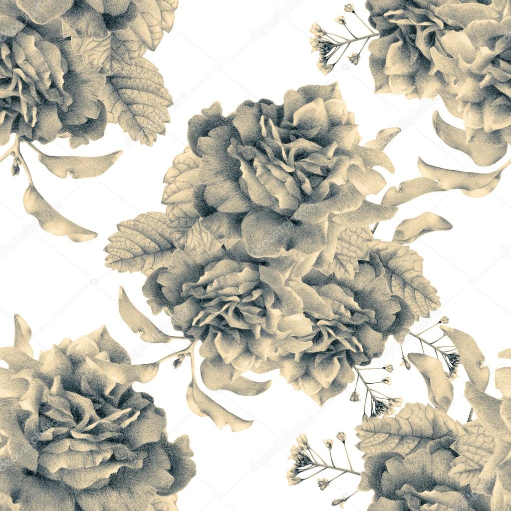 Modello senza cuciture con bella primavera fiori e piante disegnati a mano con le matite colorate Disegno a matita Pu² essere utilizzato per riempimenti