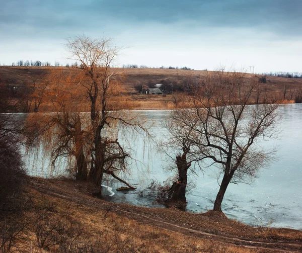 Rural landscape with frozen river