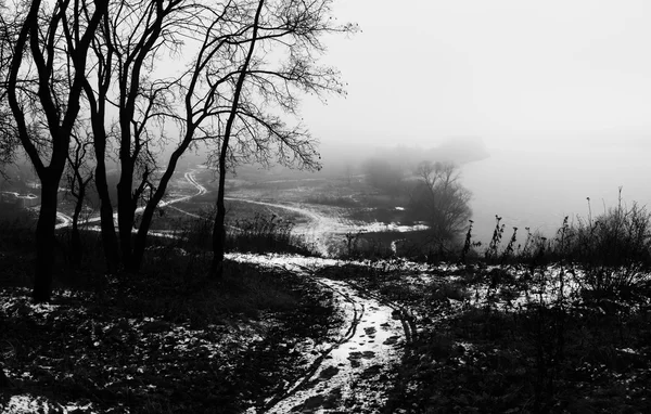 Winterlandschap met bevroren rivier — Stockfoto